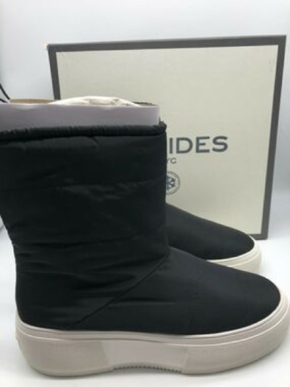 J Slides Black Padded Platform Winter Boots with Cream Sole